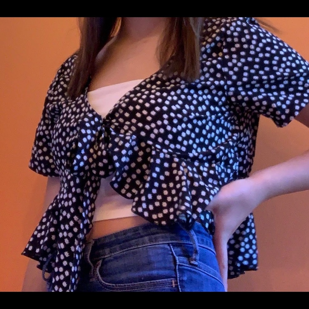 black and white flowered tie shirt